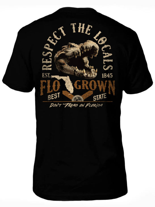 FloGrown FGM-1866 Mens Respect The Locals Tee Black back view. If you need any assistance with this item or the purchase of this item please call us at five six one seven four eight eight eight zero one Monday through Saturday 10:00a.m EST to 8:00 p.m EST