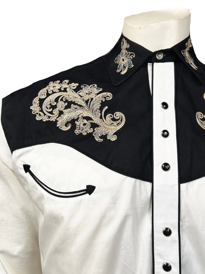 Rockmount 6789-KHA Mens Floral Embroidered Western Shirt Ivory front view. If you need any assistance with this item or the purchase of this item please call us at five six one seven four eight eight eight zero one Monday through Saturday 10:00a.m EST to 8:00 p.m EST

