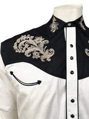 Rockmount 6789-KHA Mens Floral Embroidered Western Shirt Ivory front close up. If you need any assistance with this item or the purchase of this item please call us at five six one seven four eight eight eight zero one Monday through Saturday 10:00a.m EST to 8:00 p.m EST

