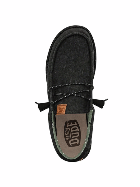 Hey Dude 40296-060 Mens Wally Washed Canvas Shoe Black  top view from above. If you need any assistance with this item or the purchase of this item please call us at five six one seven four eight eight eight zero one Monday through Saturday 10:00a.m EST to 8:00 p.m EST