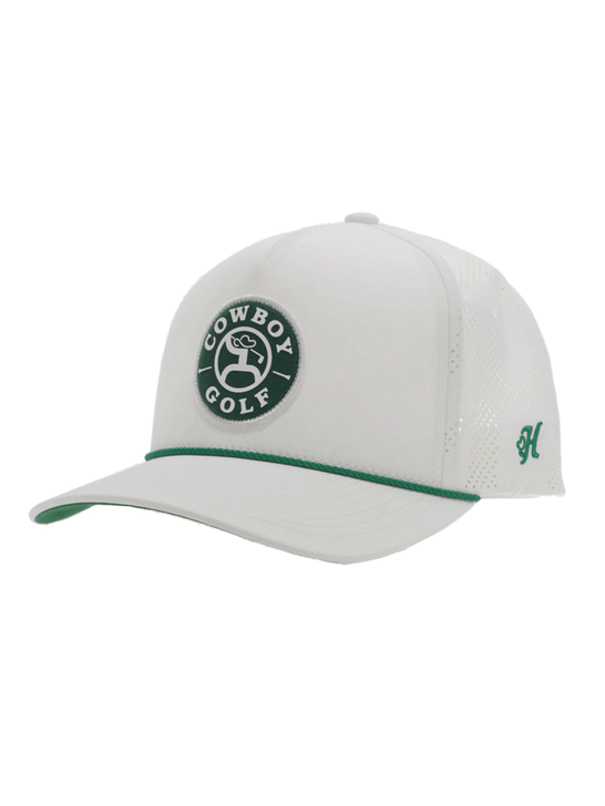 Hooey 2430T-WH COWBOY GOLF Mid Profile Trucker Hat White front and side view. If you need any assistance with this item or the purchase of this item please call us at five six one seven four eight eight eight zero one Monday through Saturday 10:00a.m EST to 8:00 p.m EST

