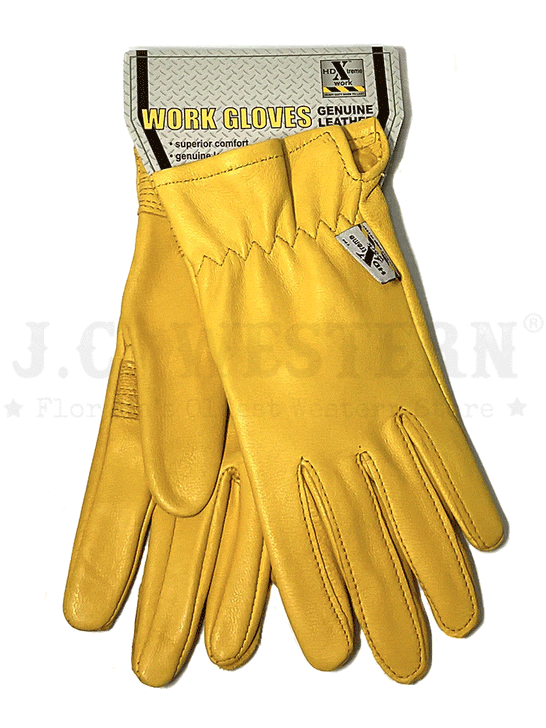 HD Xtreme Work H2113408 Youth Goatskin Leather Gloves Tan front and back view. If you need any assistance with this item or the purchase of this item please call us at five six one seven four eight eight eight zero one Monday through Saturday 10:00a.m EST to 8:00 p.m EST