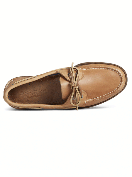 Sperry 0197640 Mens Authentic Original Boat Shoe Sahara Tan view from above. If you need any assistance with this item or the purchase of this item please call us at five six one seven four eight eight eight zero one Monday through Saturday 10:00a.m EST to 8:00 p.m EST