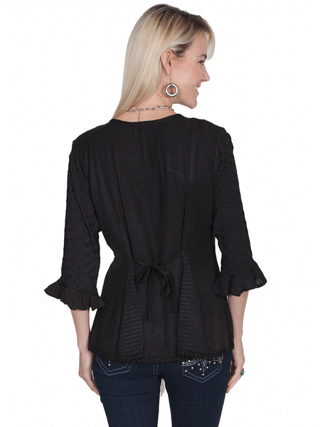 Scully HC67-BLK Womens Tonal Embroidered Blouse Black back view. If you need any assistance with this item or the purchase of this item please call us at five six one seven four eight eight eight zero one Monday through Saturday 10:00a.m EST to 8:00 p.m EST