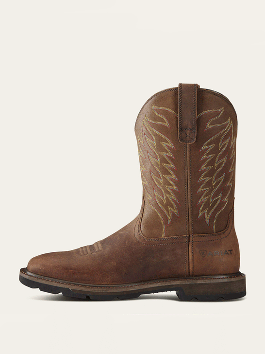 Ariat 10021108 Mens Groundbreaker Wide Square Toe Steel Toe Work Boots Brown side view. If you need any assistance with this item or the purchase of this item please call us at five six one seven four eight eight eight zero one Monday through Saturday 10:00a.m EST to 8:00 p.m EST