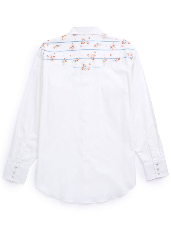 Ely Cattleman 2027119-WH Mens Solid Floral Stripe Print Western Snap Shirt White back view. If you need any assistance with this item or the purchase of this item please call us at five six one seven four eight eight eight zero one Monday through Saturday 10:00a.m EST to 8:00 p.m EST