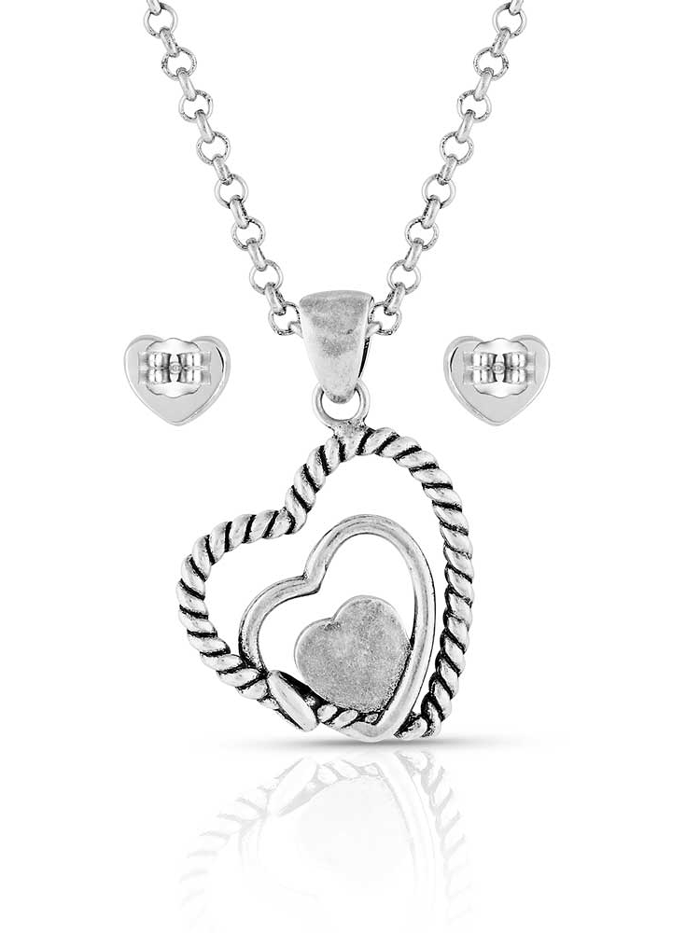 Montana Silversmiths JS5179 Womens Clearer Ponds Turquoise Heart Jewelry Set Silver front view. If you need any assistance with this item or the purchase of this item please call us at five six one seven four eight eight eight zero one Monday through Saturday 10:00a.m EST to 8:00 p.m EST