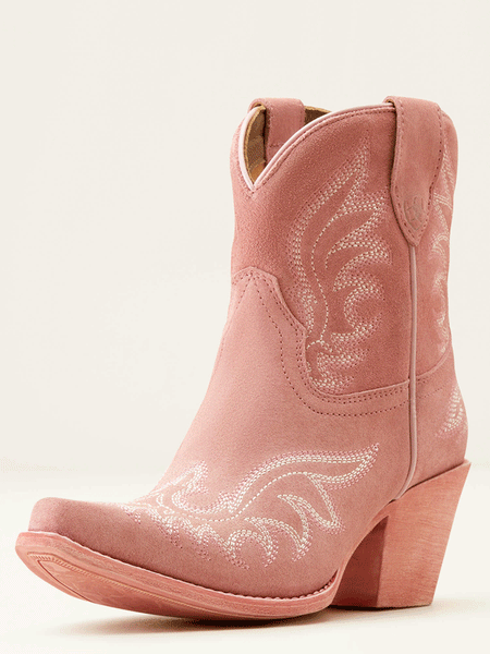 Ariat 10050900 Womens Chandler Western Boot Carnation Pink Suede front and side view.If you need any assistance with this item or the purchase of this item please call us at five six one seven four eight eight eight zero one Monday through Saturday 10:00a.m EST to 8:00 p.m EST