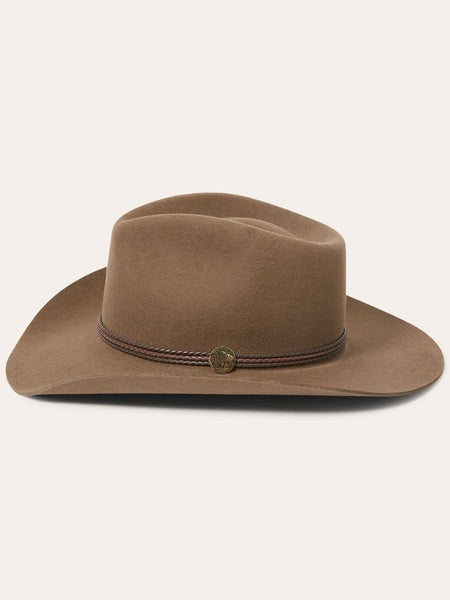Stetson TWWDRW-4232-P5 WOODROW Felt Hat Pecan Tan side view. If you need any assistance with this item or the purchase of this item please call us at five six one seven four eight eight eight zero one Monday through Saturday 10:00a.m EST to 8:00 p.m EST