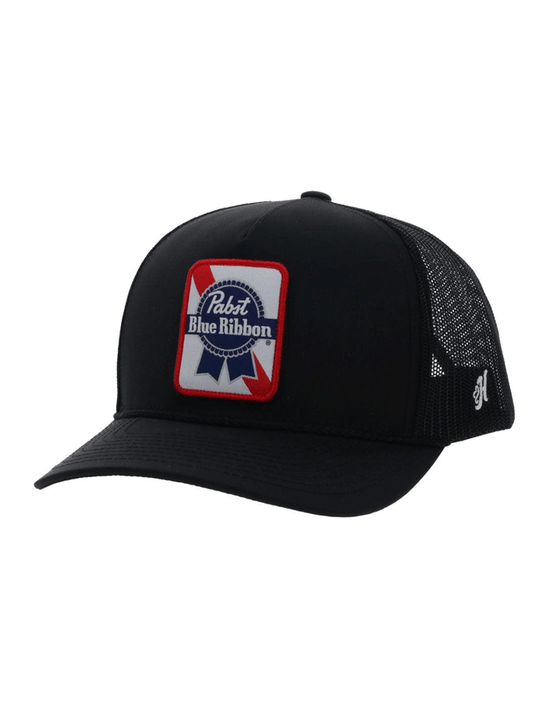 Hooey 2274T-BK PABST BLUE RIBBON High Profile Snapback Hat Black front and side view. If you need any assistance with this item or the purchase of this item please call us at five six one seven four eight eight eight zero one Monday through Saturday 10:00a.m EST to 8:00 p.m EST