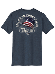 FloGrown FGM-1513 Mens American Sailfish Tee Heather Navy back view. If you need any assistance with this item or the purchase of this item please call us at five six one seven four eight eight eight zero one Monday through Saturday 10:00a.m EST to 8:00 p.m EST