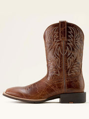 Ariat 10063836 Mens Sport Wide Square Toe Western Boot Dark Tan side view. If you need any assistance with this item or the purchase of this item please call us at five six one seven four eight eight eight zero one Monday through Saturday 10:00a.m EST to 8:00 p.m EST