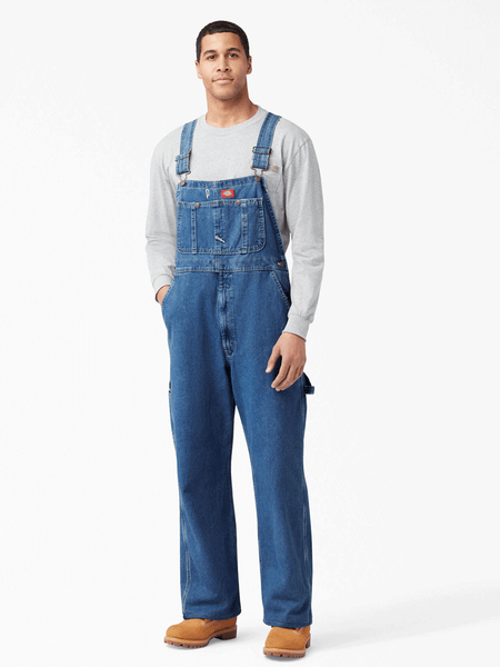 Dickies 8396SNB Mens Bib Overall Indigo Stone Washed front view regular. If you need any assistance with this item or the purchase of this item please call us at five six one seven four eight eight eight zero one Monday through Saturday 10:00a.m EST to 8:00 p.m EST