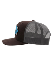 Hooey 2222T-BRGY Diamond Mid Profile Snapback Trucker Hat Grey And Brown left side view. If you need any assistance with this item or the purchase of this item please call us at five six one seven four eight eight eight zero one Monday through Saturday 10:00a.m EST to 8:00 p.m EST
