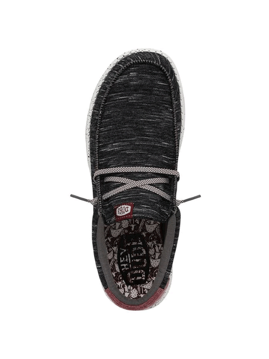 Hey Dude 40169-001 Mens Wally Jersey Shoe Black top view from above. If you need any assistance with this item or the purchase of this item please call us at five six one seven four eight eight eight zero one Monday through Saturday 10:00a.m EST to 8:00 p.m EST