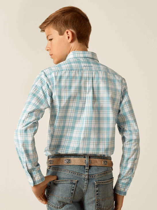 Ariat 10051412 Kids Pro Series Edward Classic Fit Shirt Turquoise back view. If you need any assistance with this item or the purchase of this item please call us at five six one seven four eight eight eight zero one Monday through Saturday 10:00a.m EST to 8:00 p.m EST