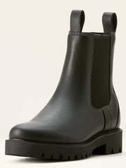 Ariat 10053771 Womens Wexford Lug Mid Waterproof Chelsea Boot Jet Black front and side view. If you need any assistance with this item or the purchase of this item please call us at five six one seven four eight eight eight zero one Monday through Saturday 10:00a.m EST to 8:00 p.m EST