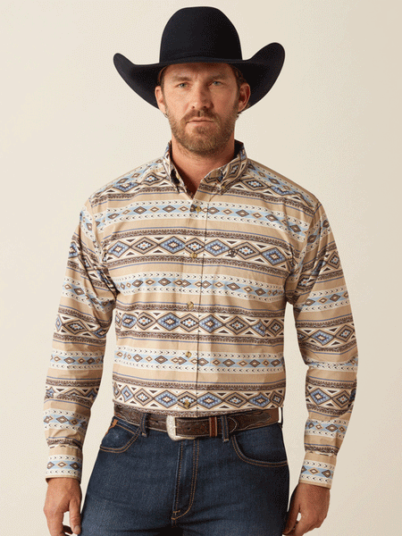 Ariat 10054089 Mens Cory Classic Fit Shirt Tan front. If you need any assistance with this item or the purchase of this item please call us at five six one seven four eight eight eight zero one Monday through Saturday 10:00a.m EST to 8:00 p.m EST