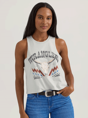 Wrangler 112358614 Womens Festival Crop Graphic Tank Blue Fox front view. If you need any assistance with this item or the purchase of this item please call us at five six one seven four eight eight eight zero one Monday through Saturday 10:00a.m EST to 8:00 p.m EST