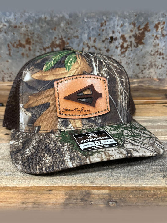 Shoot & Reel SR13 Broadhead Patch Curved Bill Cap Realtree Edge side front view. If you need any assistance with this item or the purchase of this item please call us at five six one seven four eight eight eight zero one Monday through Saturday 10:00a.m EST to 8:00 p.m EST