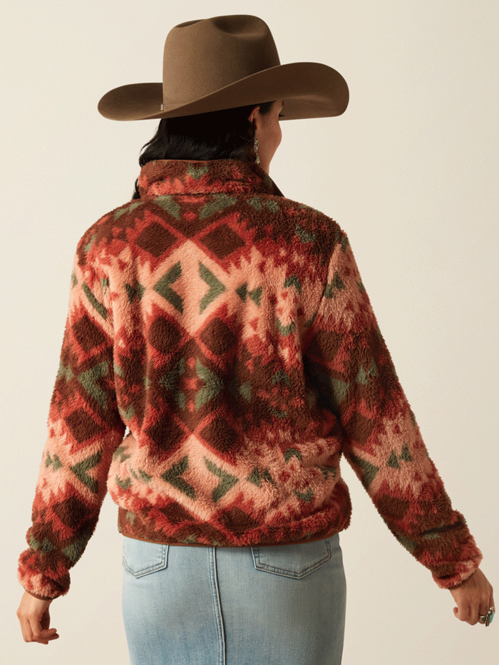 Ariat 10053942 Womens Berber Snap Front Sweatshirt Plainsview Print Rust front. If you need any assistance with this item or the purchase of this item please call us at five six one seven four eight eight eight zero one Monday through Saturday 10:00a.m EST to 8:00 p.m EST