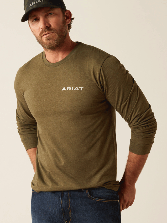 Ariat 10053989 Mens Boarded LOTF Hex T-Shirt Military Heather back. If you need any assistance with this item or the purchase of this item please call us at five six one seven four eight eight eight zero one Monday through Saturday 10:00a.m EST to 8:00 p.m EST