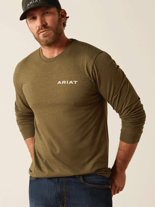 Ariat 10053989 Mens Boarded LOTF Hex T-Shirt Military Heather front. If you need any assistance with this item or the purchase of this item please call us at five six one seven four eight eight eight zero one Monday through Saturday 10:00a.m EST to 8:00 p.m EST