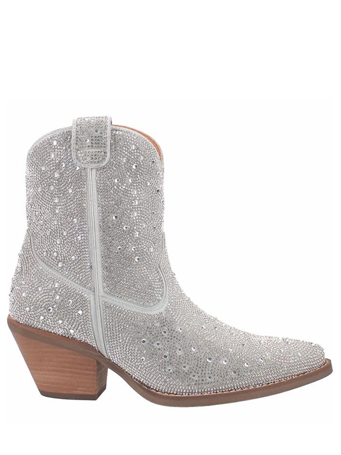 Dingo DI577 Womens Rhinestone Cowgirl Leather Bootie Silver front and side view. If you need any assistance with this item or the purchase of this item please call us at five six one seven four eight eight eight zero one Monday through Saturday 10:00a.m EST to 8:00 p.m EST