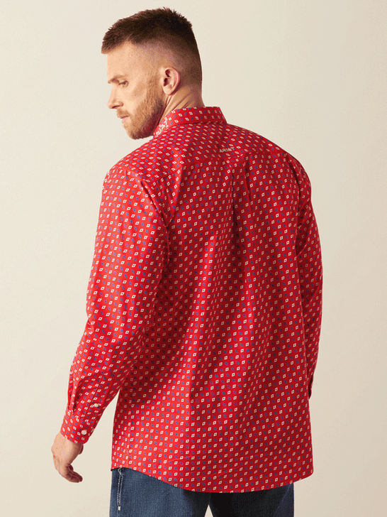 Ariat 10058961 Mens Team Fallon Classic Fit Shirt Red back view. If you need any assistance with this item or the purchase of this item please call us at five six one seven four eight eight eight zero one Monday through Saturday 10:00a.m EST to 8:00 p.m EST