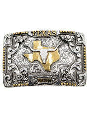 AndWest 751 Longhorn Skull Texas State Buckle Gold And Silver front view. If you need any assistance with this item or the purchase of this item please call us at five six one seven four eight eight eight zero one Monday through Saturday 10:00a.m EST to 8:00 p.m EST