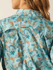 Ariat 10058801 Womens VentTEK Long Sleeve Shirt Blue Paisley Floral back close up. If you need any assistance with this item or the purchase of this item please call us at five six one seven four eight eight eight zero one Monday through Saturday 10:00a.m EST to 8:00 p.m EST