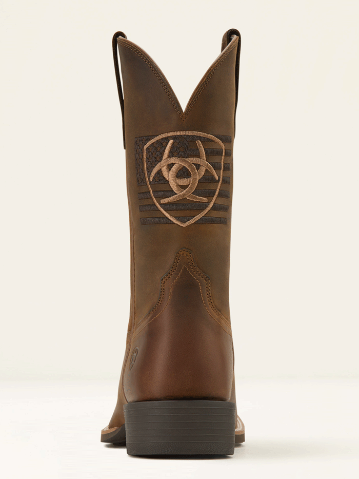 Ariat 10061326 Mens Sport Freeedom Cowboy Boot Distressed Brown front and side view.If you need any assistance with this item or the purchase of this item please call us at five six one seven four eight eight eight zero one Monday through Saturday 10:00a.m EST to 8:00 p.m EST