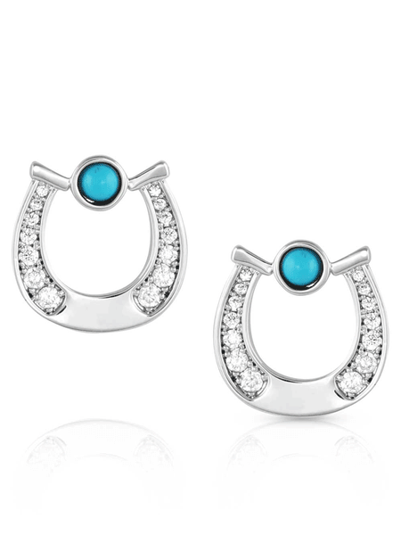 Montana Silversmiths ER5508 Womens Destined Luck Turquoise Crystal Earrings Silver front view. If you need any assistance with this item or the purchase of this item please call us at five six one seven four eight eight eight zero one Monday through Saturday 10:00a.m EST to 8:00 p.m EST