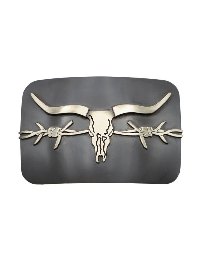 AndWest PA003 Longhorn Skull Buckle Patina Silver front view. If you need any assistance with this item or the purchase of this item please call us at five six one seven four eight eight eight zero one Monday through Saturday 10:00a.m EST to 8:00 p.m EST