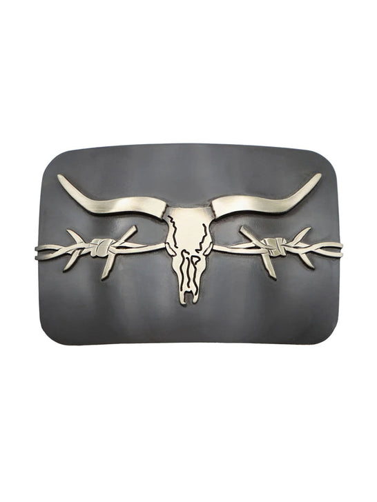 AndWest PA003 Longhorn Skull Buckle Patina Silver front view. If you need any assistance with this item or the purchase of this item please call us at five six one seven four eight eight eight zero one Monday through Saturday 10:00a.m EST to 8:00 p.m EST