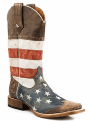 Roper 09-020-7001-0103 Mens American Flag Cowboy Boot Brown side view. If you need any assistance with this item or the purchase of this item please call us at five six one seven four eight eight eight zero one Monday through Saturday 10:00a.m EST to 8:00 p.m EST