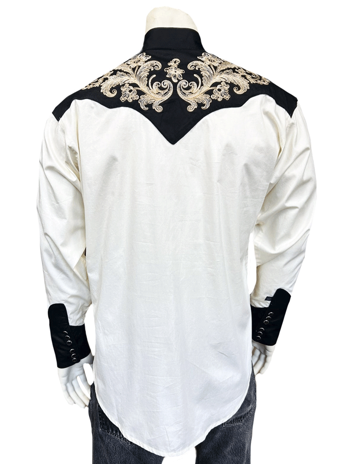 Rockmount 6789-KHA Mens Floral Embroidered Western Shirt Ivory front view. If you need any assistance with this item or the purchase of this item please call us at five six one seven four eight eight eight zero one Monday through Saturday 10:00a.m EST to 8:00 p.m EST


