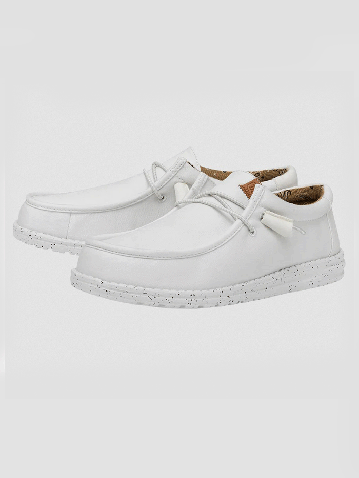 Hey Dude 40296-100 Mens Wally Washed Canvas Shoe White front and side view. If you need any assistance with this item or the purchase of this item please call us at five six one seven four eight eight eight zero one Monday through Saturday 10:00a.m EST to 8:00 p.m EST
