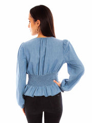 Scully HC849 Womens Western Blouse Denim back view. If you need any assistance with this item or the purchase of this item please call us at five six one seven four eight eight eight zero one Monday through Saturday 10:00a.m EST to 8:00 p.m EST