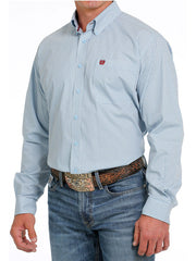 Cinch MTW1105631  Mens Button Down Western Shirt Blue front view on model. If you need any assistance with this item or the purchase of this item please call us at five six one seven four eight eight eight zero one Monday through Saturday 10:00a.m EST to 8:00 p.m EST