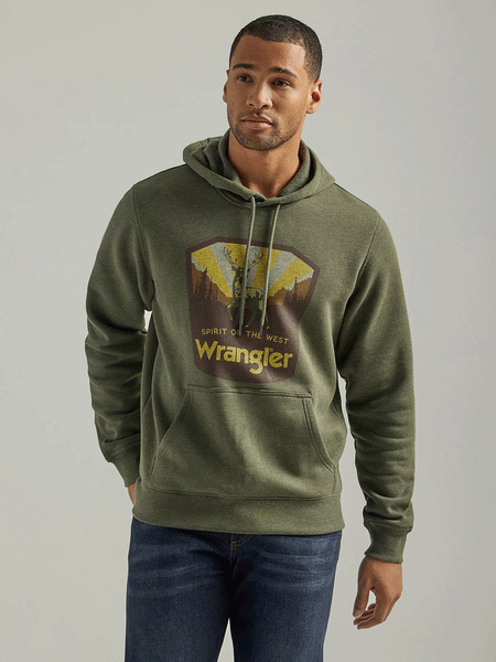 Wrangler 112339644 Mens Front Animal Logo Pullover Hoodie Deep Depths Heather front view. If you need any assistance with this item or the purchase of this item please call us at five six one seven four eight eight eight zero one Monday through Saturday 10:00a.m EST to 8:00 p.m EST