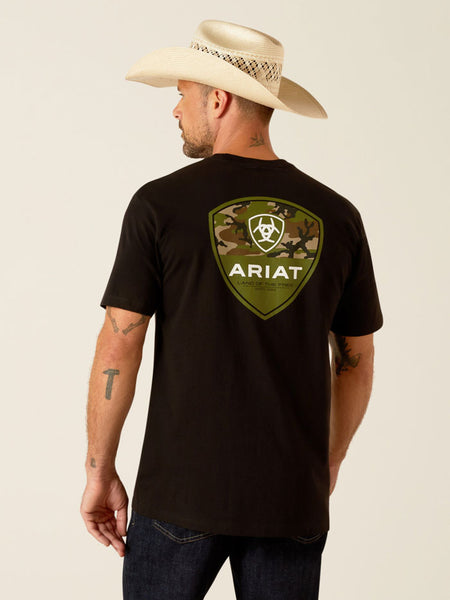 Ariat  10051762 Mens Camo Corps T-Shirt Black back view. If you need any assistance with this item or the purchase of this item please call us at five six one seven four eight eight eight zero one Monday through Saturday 10:00a.m EST to 8:00 p.m EST