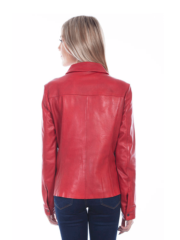 Scully L1024-97 Womens Contemporary Lamb Leather Jacket Red front view. If you need any assistance with this item or the purchase of this item please call us at five six one seven four eight eight eight zero one Monday through Saturday 10:00a.m EST to 8:00 p.m EST