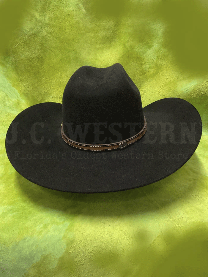 Justin JF0630CROW4402 Bent Rail Crowell 6X Fur Felt Hat Black side / front view. If you need any assistance with this item or the purchase of this item please call us at five six one seven four eight eight eight zero one Monday through Saturday 10:00a.m EST to 8:00 p.m EST