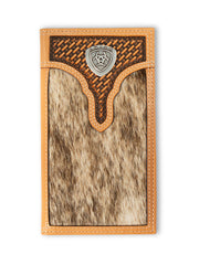 Ariat A3561648 Mens Calf Hair basket Weave Rodeo Wallet Natural front view. If you need any assistance with this item or the purchase of this item please call us at five six one seven four eight eight eight zero one Monday through Saturday 10:00a.m EST to 8:00 p.m EST
