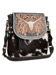 Myra Bag S-7956 Womens Spirit of the Herd HandTooled Bag Black side / front view. If you need any assistance with this item or the purchase of this item please call us at five six one seven four eight eight eight zero one Monday through Saturday 10:00a.m EST to 8:00 p.m EST