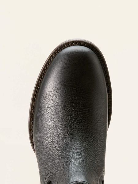 Ariat 10053637 Mens Booker Ultra Round Toe Western Boot Black Deertan toe view. If you need any assistance with this item or the purchase of this item please call us at five six one seven four eight eight eight zero one Monday through Saturday 10:00a.m EST to 8:00 p.m EST