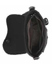 Trinity Ranch TR149-8360BK Womens Hair-On Cowhide Saddle Shape Crossbody Satchel Black inside. If you need any assistance with this item or the purchase of this item please call us at five six one seven four eight eight eight zero one Monday through Saturday 10:00a.m EST to 8:00 p.m EST

