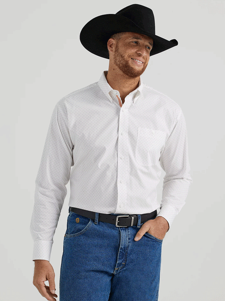 Wrangler 112344869 Mens George Strait Collection Long Sleeve Shirt Grassy Mini Floral front view. If you need any assistance with this item or the purchase of this item please call us at five six one seven four eight eight eight zero one Monday through Saturday 10:00a.m EST to 8:00 p.m EST