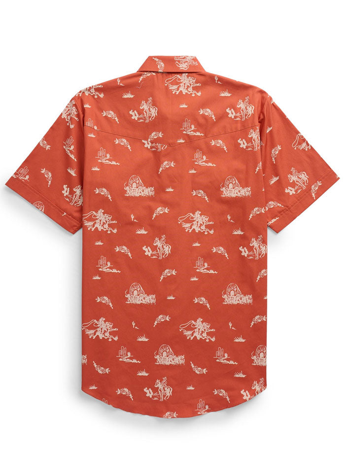 Ely Cattleman 2023116-SP Mens Short Sleeve Cowboy Shirt Rust Spice Print front view. If you need any assistance with this item or the purchase of this item please call us at five six one seven four eight eight eight zero one Monday through Saturday 10:00a.m EST to 8:00 p.m EST